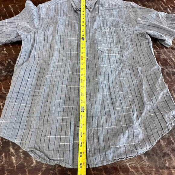 Territory Ahead Linen Cotton Button Up Shirt M Gray Short Sleeve Plaid Summer - Picture 5 of 8